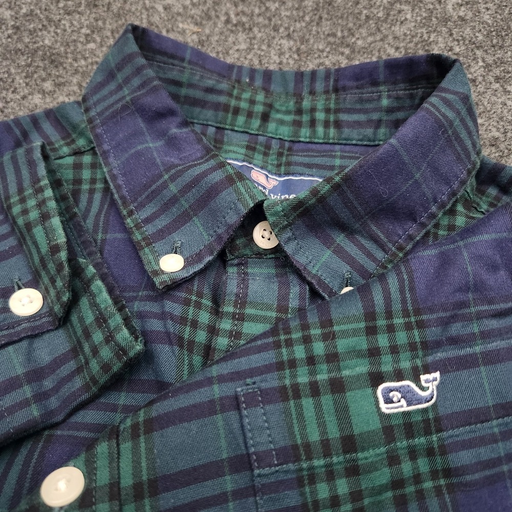 Vineyard Vines Mens Medium Navy Blue Dark Green Plaid Button Down Shirt